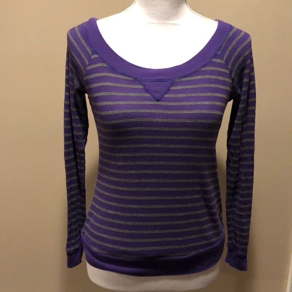 Splendid Purple & Gray Striped Cropped Shirt